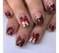 Lot de 24 faux ongles carrés brillants en forme de cercueil en forme d'écureuil