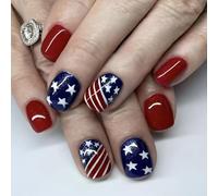 Lot de 24 faux ongles carrés courts à clipser Motif drapeau de l'indépendance