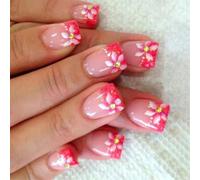 Lot de 24 faux ongles carrés courts à coller en acrylique brillant pour femme Motif fleurs de printemps