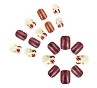 Lot de 24 faux ongles carrés courts à coller sur les feuilles d'érable d'automne à coller pour les célébrations