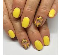 Lot de 24 faux ongles carrés courts à coller sur ongles brillants pour femme et fille Jaune