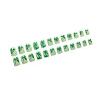 Lot de 24 faux ongles carrés courts à paillettes sur le thème de la Saint-Patrick Vert clair Facile à installer
