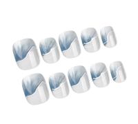 Lot de 24 faux ongles carrés courts à pointe française brillante pour femme avec dégradé de motifs de peinture de paysage