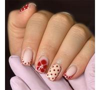 Lot de 24 faux ongles carrés courts à pois oranges d'inspiration française réutilisables en ABS pour un usage quotidien Très brillants et durables