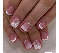 Lot de 24 faux ongles carrés courts à presser à paillettes élégantes pour décoration d'ongles pour femmes et filles