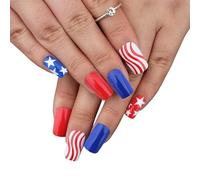 Lot de 24 faux ongles carrés courts à presser avec motif drapeau américain, pour les fêtes du 4 juillet, les célébrations du jour de l'indépendance, les événements d'été