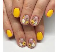 Lot de 24 faux ongles carrés courts à presser avec motifs de fleurs jaunes pour tous les jours et les fêtes