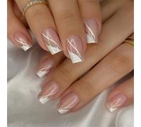 Lot de 24 faux ongles carrés courts à presser en acrylique brillant à coller sur les ongles - Application facile pour femme