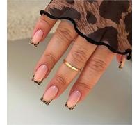 Lot de 24 faux ongles carrés courts à presser en acrylique brillant Motif léopard Pour femme