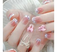 Lot de 24 faux ongles carrés courts à presser Motif fleurs françaises