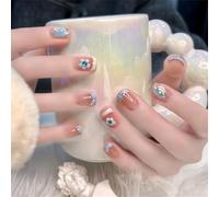 Lot de 24 faux ongles carrés courts à presser Motif fleurs mignonnes Décoration d'ongles French Manciure pour femmes et filles