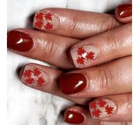 Lot de 24 faux ongles carrés courts avec motif feuille d'érable d'automne à coller sur les ongles pour fête quotidienne