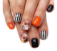 Lot de 24 faux ongles carrés courts avec motif tête de mort Bleu et blanc