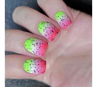 Lot de 24 faux ongles carrés courts avec motifs de couleurs contrastées - Couvertures complètes - En acrylique mat