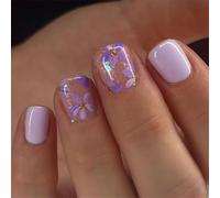 Lot de 24 faux ongles carrés courts avec motifs de fleurs - Couverture complète - Finition brillante - Pour femme