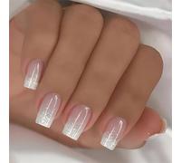 Lot de 24 faux ongles carrés courts dégradés à coller sur les ongles pailletés