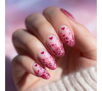 Lot de 24 faux ongles carrés courts en ABS avec motif cœur pailleté pour diverses occasions Saint-Valentin