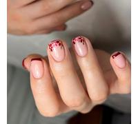 Lot de 24 faux ongles carrés courts en acrylique à coller avec bout français Rouge