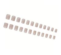 Lot de 24 faux ongles carrés courts en acrylique avec motifs flocons de neige pour occasions festives faciles à porter