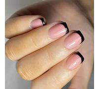 Lot de 24 faux ongles carrés courts en acrylique brillant à coller Noir