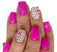 Lot de 24 faux ongles carrés courts en forme de cœur à coller sur les ongles artificiels brillants pour la Saint-Valentin
