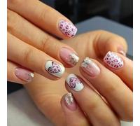 Lot de 24 faux ongles carrés courts en forme de cœur scintillant en ABS facile à porter avec motif cœur court carré ABS confortable et pour les fêtes