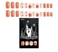 Lot de 24 faux ongles carrés d'Halloween à presser avec fleurs et citrouille pour femme