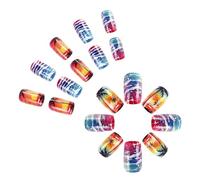 Lot de 24 faux ongles carrés en acrylique à presser avec coucher de soleil, plage, palmier, accessoires de manucure