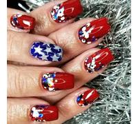 Lot de 24 faux ongles carrés en acrylique avec pointes françaises et thèmes patriotiques pour femme Thème vacances