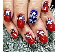 Lot de 24 faux ongles carrés en acrylique avec pointes françaises et thèmes patriotiques pour femme
