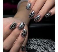 Lot de 24 faux ongles carrés en forme de flamme, dégradés noirs, à coller sur les ongles, à presser