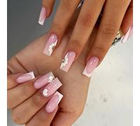 Lot de 24 faux ongles carrés longs à presser avec lime à ongles et bâton en bois pour femme