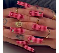 Lot de 24 faux ongles carrés longs à presser avec strass et lignes dégradées pour décoration d'ongles brillants pour femmes et filles