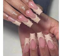 Lot de 24 faux ongles carrés longs avec rayures pour fêtes, mariages et usage quotidien