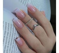 Lot de 24 faux ongles carrés longs et moyens à coller sur les ongles roses blancs à presser pour un usage quotidien
