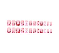 Lot de 24 faux ongles carrés moyens avec nœuds en forme de cœur pour French manucure à coller sur les ongles