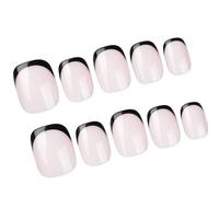 Lot de 24 faux ongles carrés noirs à coller - 12 tailles - Pour French manucure