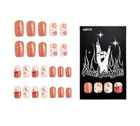Lot de 24 faux ongles carrés pour décoration d'Halloween avec fleurs citrouilles et accents Décoration d'Halloween