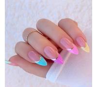 Lot de 24 faux ongles colorés en plastique - Design French Tip - Utilisation polyvalente pour les événements de bureau et les rassemblements sociaux - Faux ongles en plastique - Design dopamine