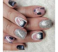 Lot de 24 faux ongles courts à coller Motif flocons de neige