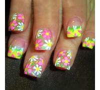 Lot de 24 faux ongles courts à coller Motif floral Pour mariages et fêtes