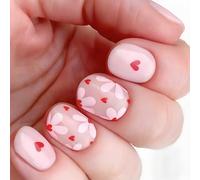 Lot de 24 faux ongles courts à coller sur les ongles pour la Saint Valentin avec cœur d'amour
