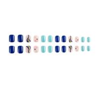 Lot de 24 faux ongles courts à coller - Tourbillon - Couverture complète - Bleu - Pour femme