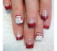 Lot de 24 faux ongles courts à paillettes sur le thème de Noël Motif Père Noël Flocon de neige