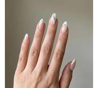 Lot de 24 faux ongles courts à presser avec accessoires - Motif tourbillon - Faux ongles courts et modernes à bout français (rayures blanches élégantes)