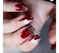 Lot de 24 faux ongles courts à presser en acrylique Motif fleurs