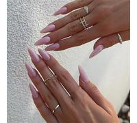 Lot de 24 faux ongles courts à presser en forme d'amande - Rose minimaliste - Décoration d'ongles polyvalente pour femmes et filles