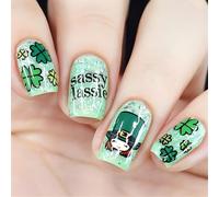 Lot de 24 faux ongles courts à presser pour la Saint-Patrick Vert trèfle Art Manucure festive