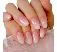 Lot de 24 faux ongles courts à presser - Style élégant - À coller et à coller - Rose et blanc - Forme carrée naturelle ombrée élégante pour femme pour les vacances et le quotidien