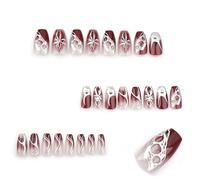 Lot de 24 faux ongles courts à pression - Ballet - Fleurs de flamme - Faux ongles dégradés - Couverture complète